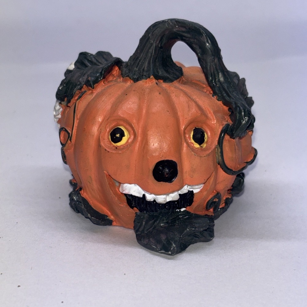 Vintage Halloween Resin Pumpkin Jack-O-Lantern Figurine Village House Decor